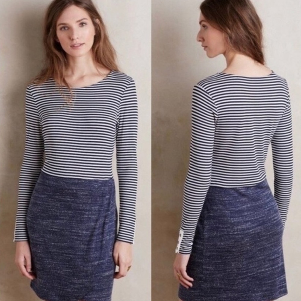 Anthropologie Dolan Navy Stripe Long Sleeve Dress